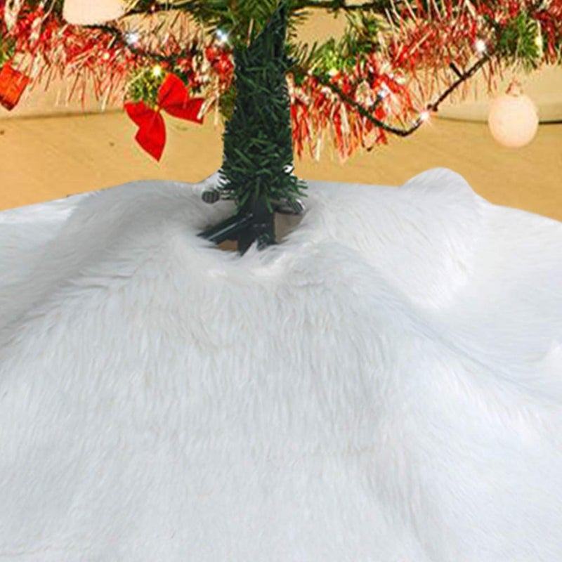 Bodosac Awtlife Luxury Faux Fur Christmas Tree Skirt 60 inches Soft Snow White Elegant for Holiday Decor - Image 1